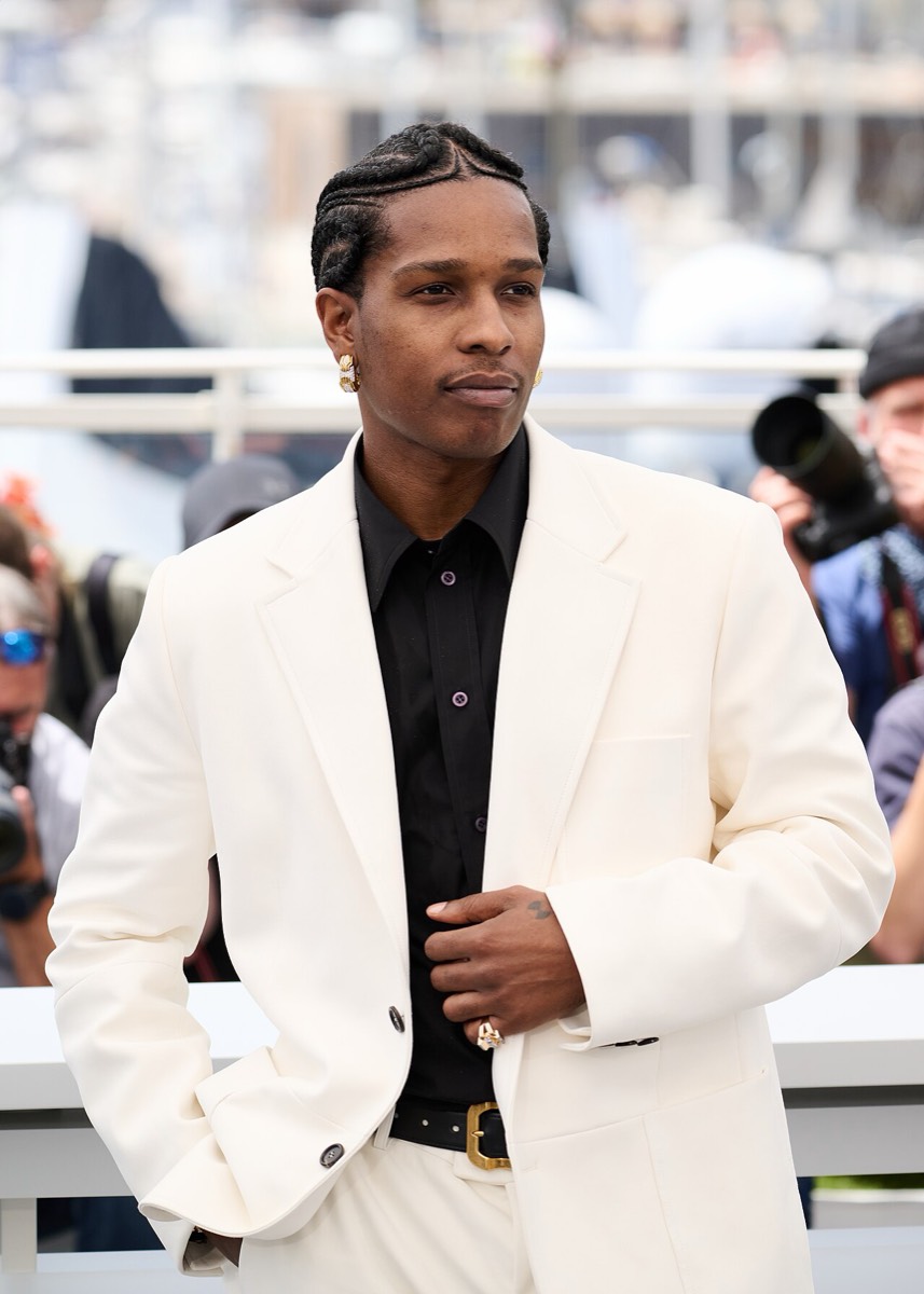 A$AP Rocky: White jacket, black shirt
