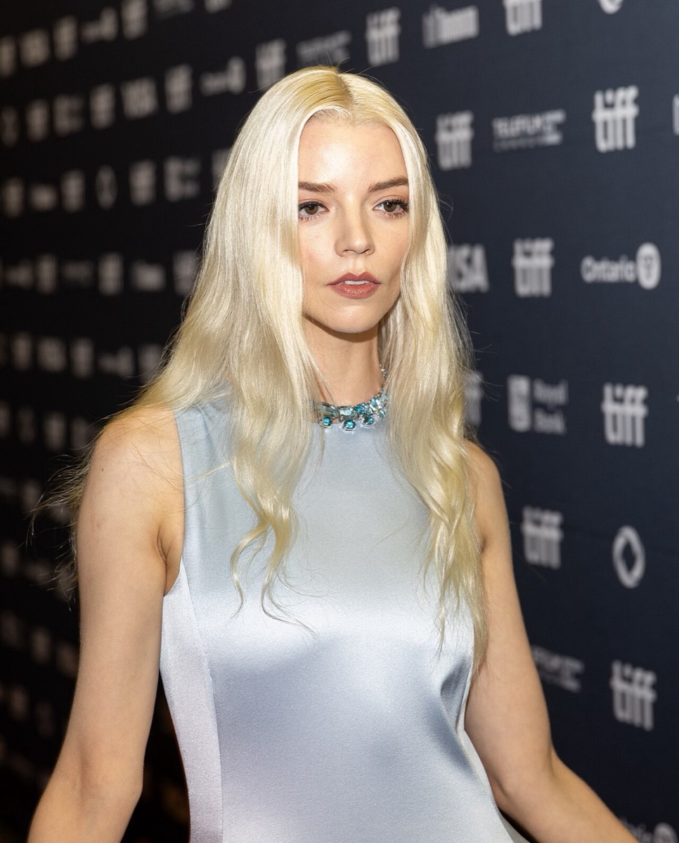 Anya Taylor-Joy: Silver satin slip dress