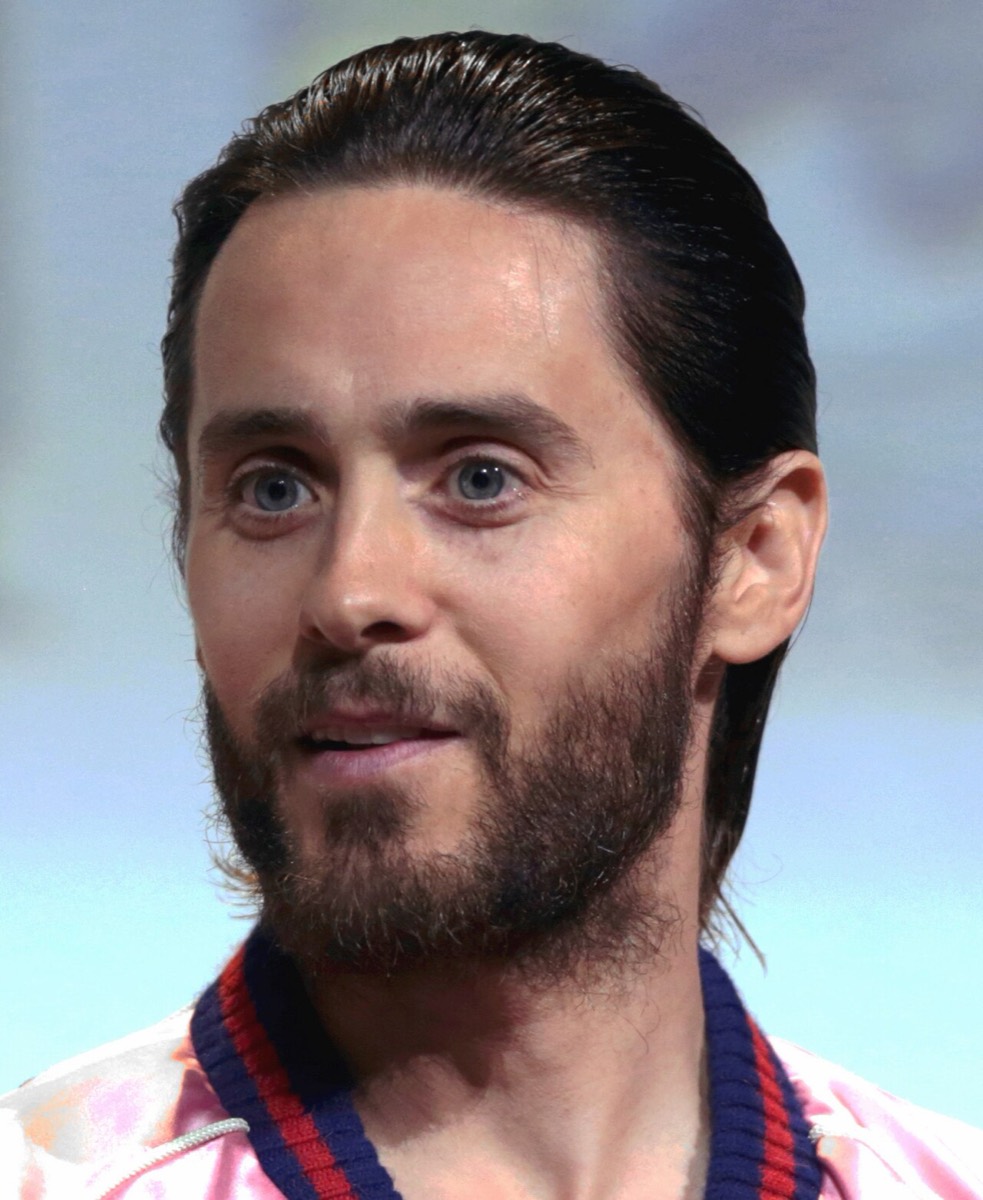 Jared Leto: Pink bomber with striped collar