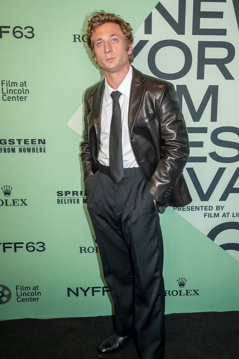 Jeremy Allen White: Leather jacket over shirt and tie