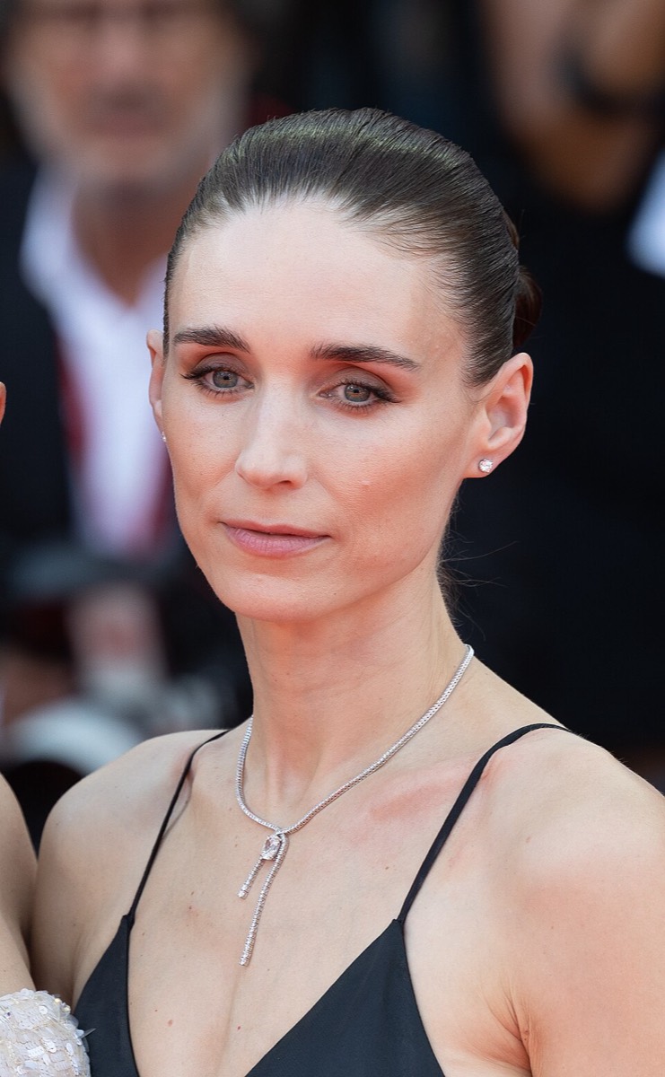 Rooney Mara: Black slip dress and lariat